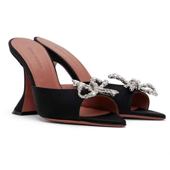 Amina Muaddi Black Heels with Crystal Bow - Picture 6 of 8